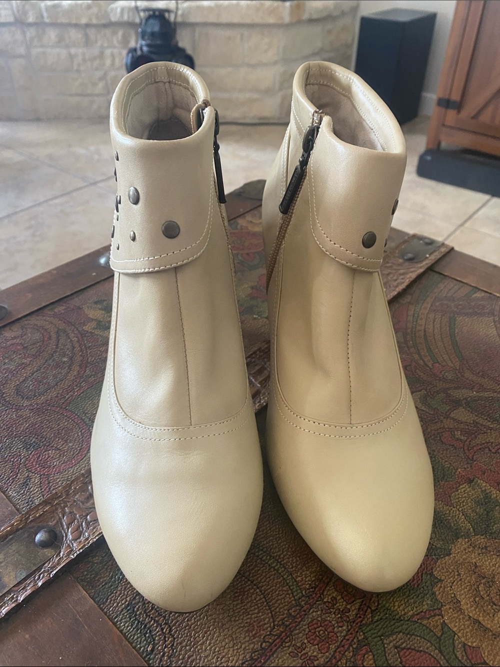 Seychelles Tan Booties with Brass Stud Details Size 8